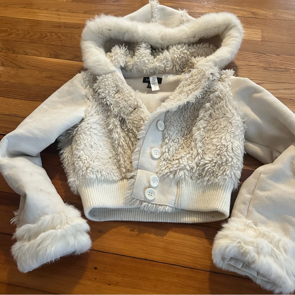 Gorgeous Cropped Jacket Bebe Cream 100% Dyed rabbit Fur size S